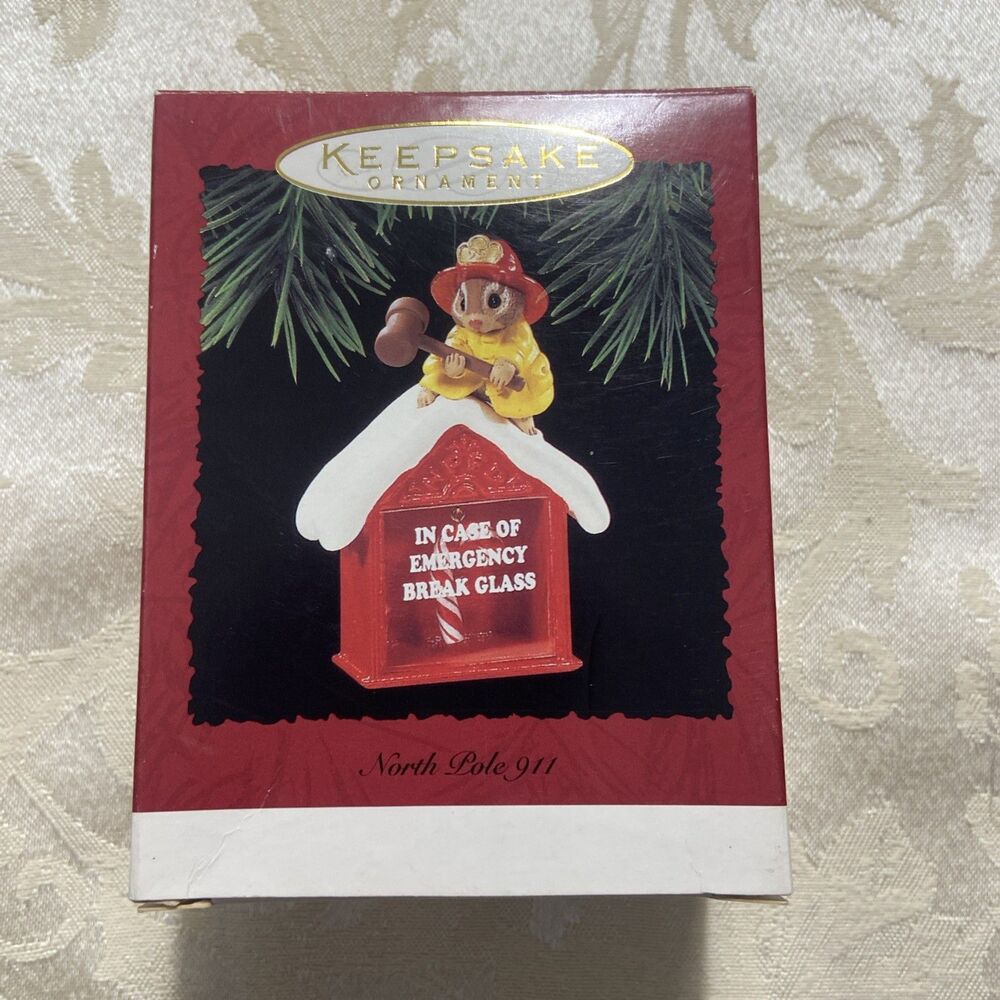 1995 Hallmark Keepsake Ornament NORTH POLE 911 Chipmunk As A Firefighter